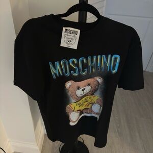 Moschino Black T-Shirt with Teddy Bear and Blue Accents